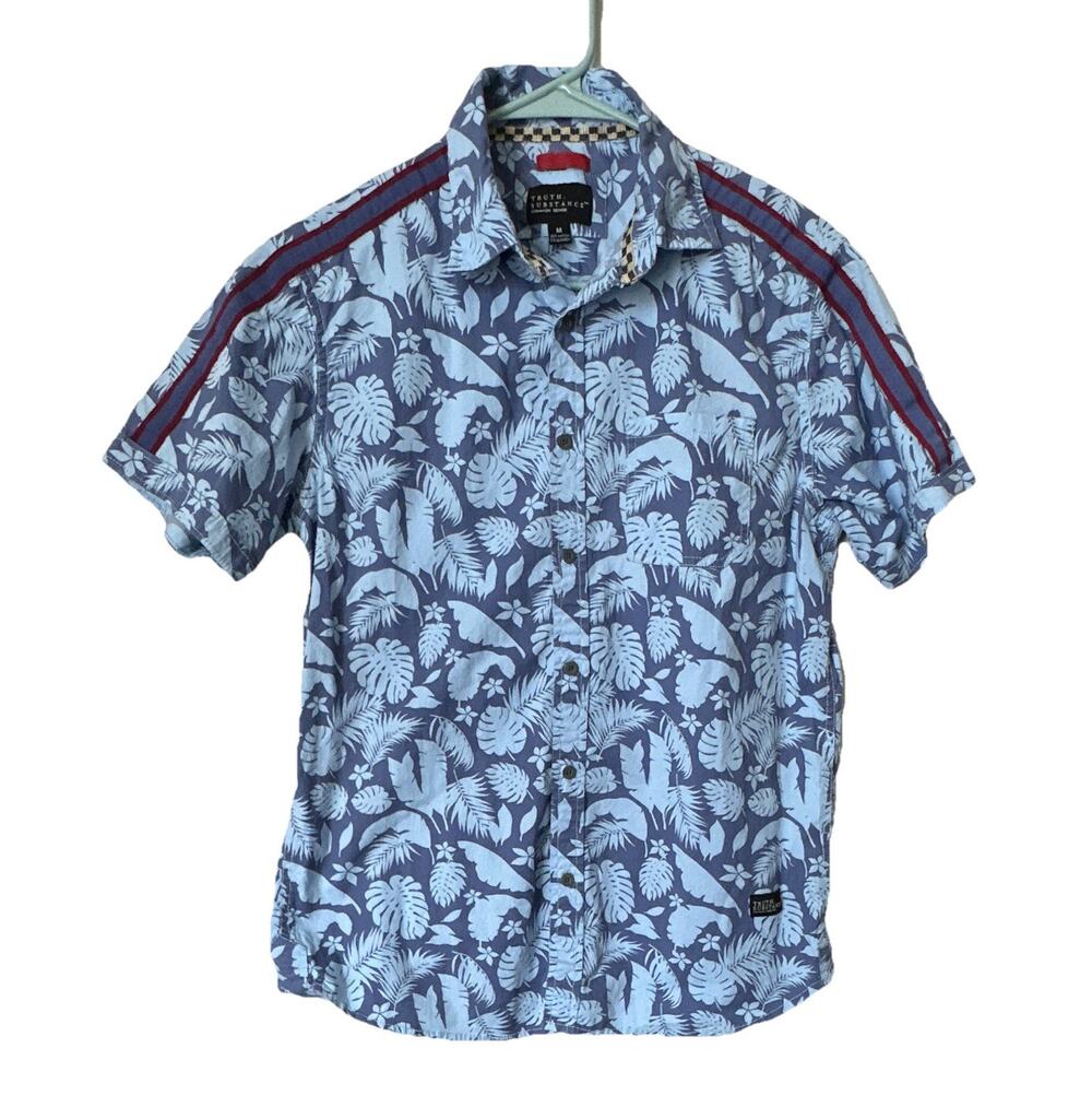 Truth Substance Men's M Blue Floral Hawaiian Short Sleeve Point Collar Button-Up